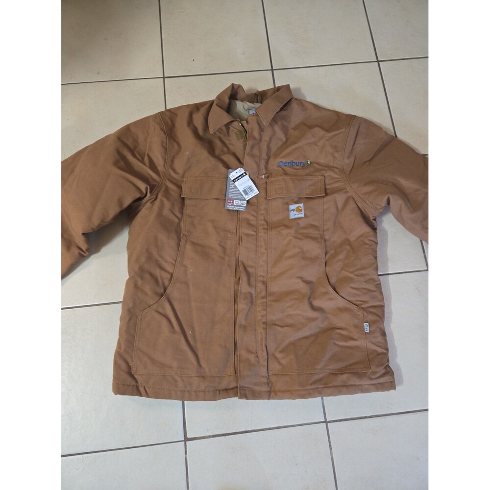 Carhartt FR Flame Resistant Work Jacket Brown Denbury Company Logo Mens XL